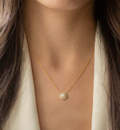 Pearl Halo 18K Gold Plated Necklace | Mix Mix Style [Hot Seller]-Mix MIx Style
