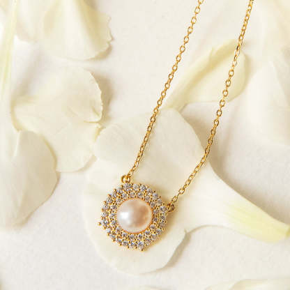 Pearl Halo 18K Gold Plated Necklace | Mix Mix Style [Hot Seller]-Mix MIx Style