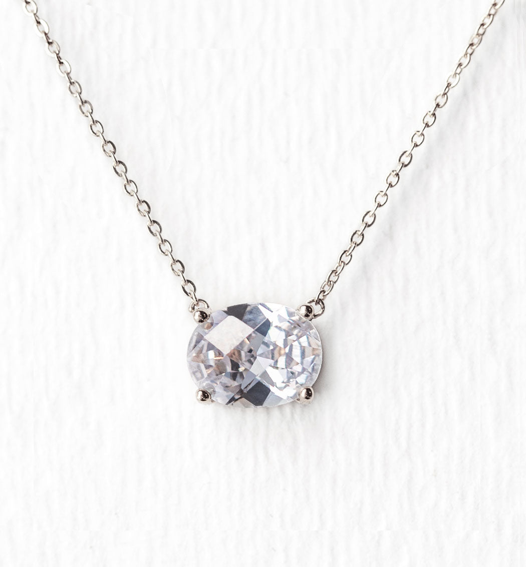 Solitaire Oval Crystal 18K White Gold Pendant | Mix Mix Style [Hot Seller]-Mix MIx Style
