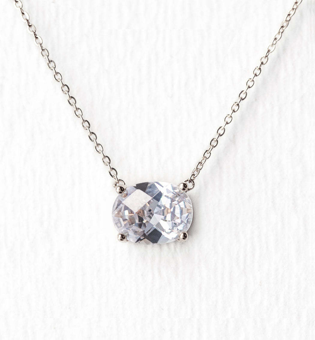 Solitaire Oval Crystal 18K White Gold Pendant | Mix Mix Style [Hot Seller]-Mix MIx Style