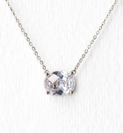Solitaire Oval Crystal 18K White Gold Pendant | Mix Mix Style [Hot Seller]-Mix MIx Style