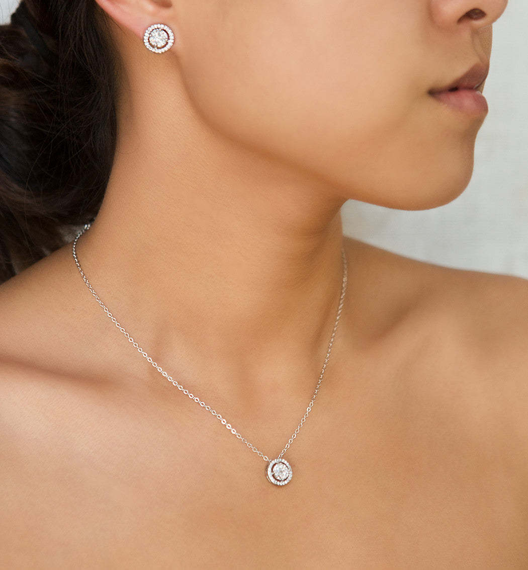 Halo 18K White Gold Jewelry Set | Mix Mix Style [Hot Seller]-Mix MIx Style