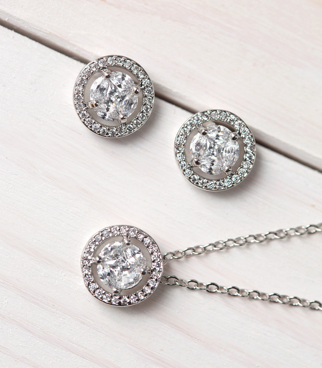 Halo 18K White Gold Jewelry Set | Mix Mix Style [Hot Seller]-Mix MIx Style