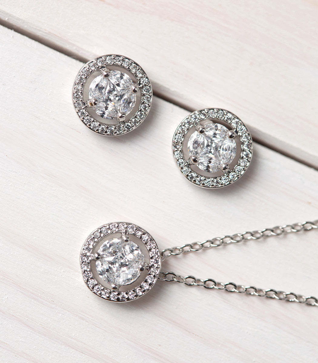 Halo 18K White Gold Jewelry Set | Mix Mix Style [Hot Seller]-Mix MIx Style
