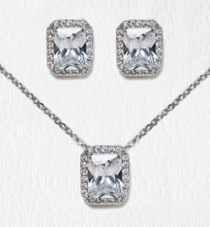 Emerald Cut 18K White Gold Earring and Necklace Set | Mix Mix Style [Hot Seller]-Mix MIx Style
