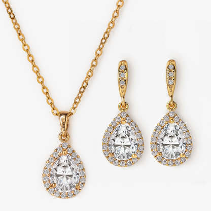 Teardrop Dangle 18K Gold Plated Earrings Jewelry Set | Mix Mix Style [Hot Seller]-Mix MIx Style