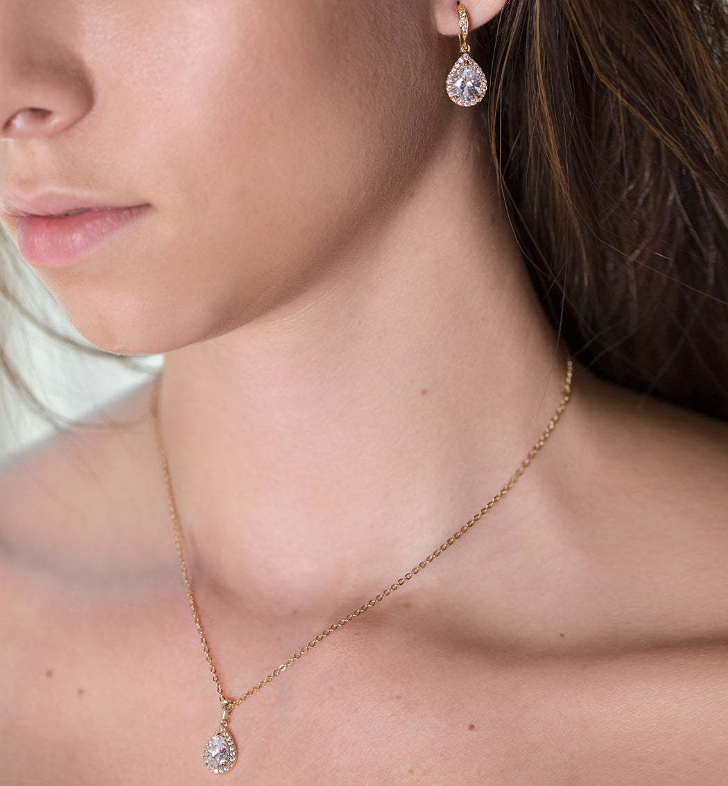 Teardrop Dangle 18K Gold Plated Earrings Jewelry Set | Mix Mix Style [Hot Seller]-Mix MIx Style