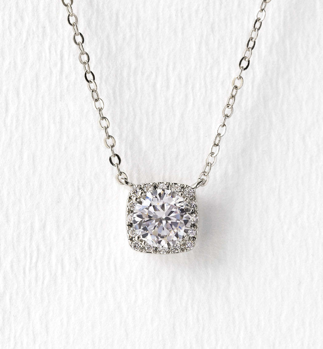 Cushion Pendant 18K White Gold Necklace | Mix Mix Style [Hot Seller]-Mix MIx Style