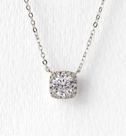 Cushion Pendant 18K White Gold Necklace | Mix Mix Style [Hot Seller]-Mix MIx Style