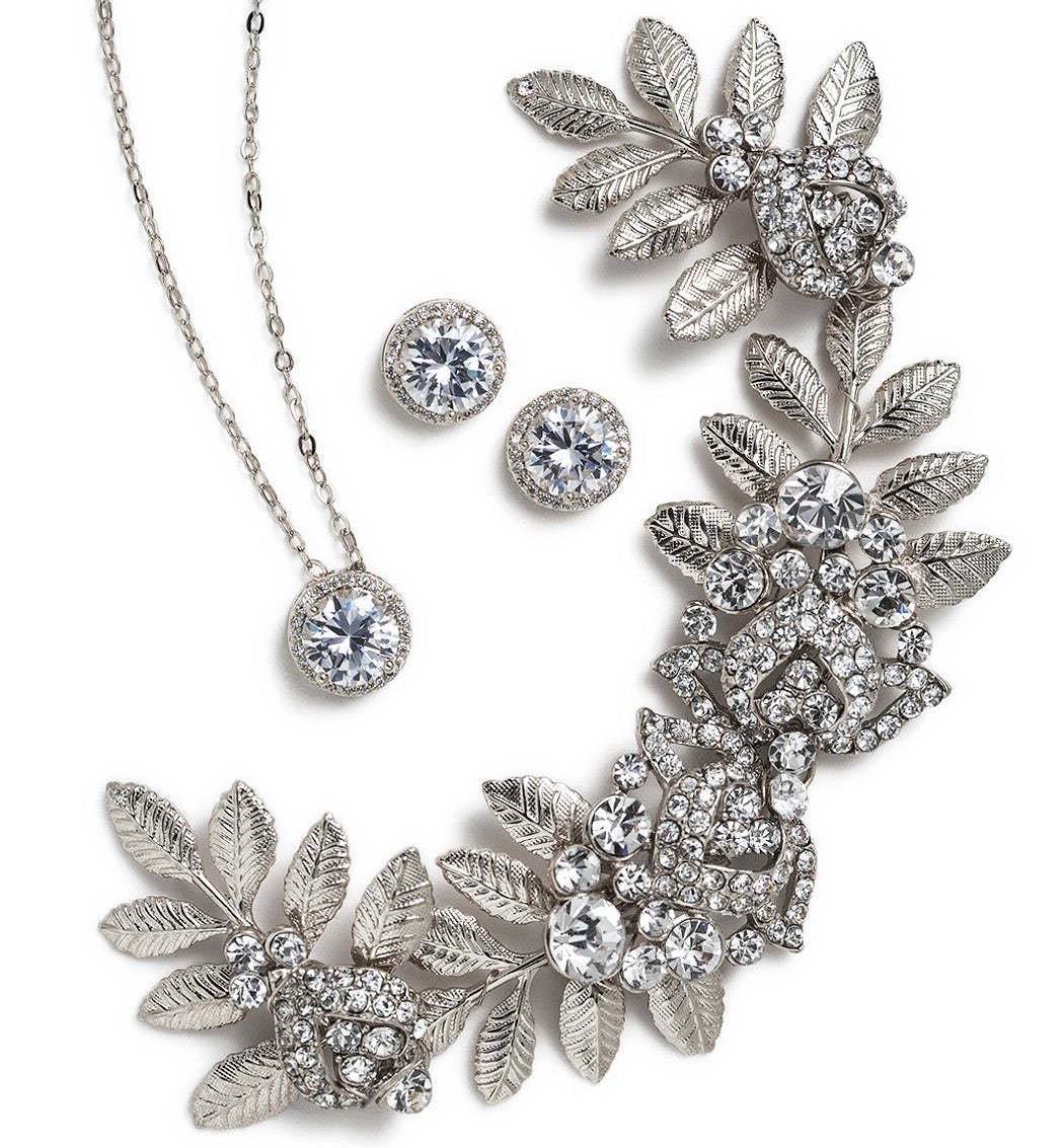 Vintage Leaf Crystal 18K White Gold Hair Comb | Mix Mix Style [Hot Seller]-Mix MIx Style