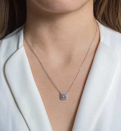 Cushion Halo 18K White Gold Pendant Necklace | Mix Mix Style [Hot Seller]-Mix MIx Style