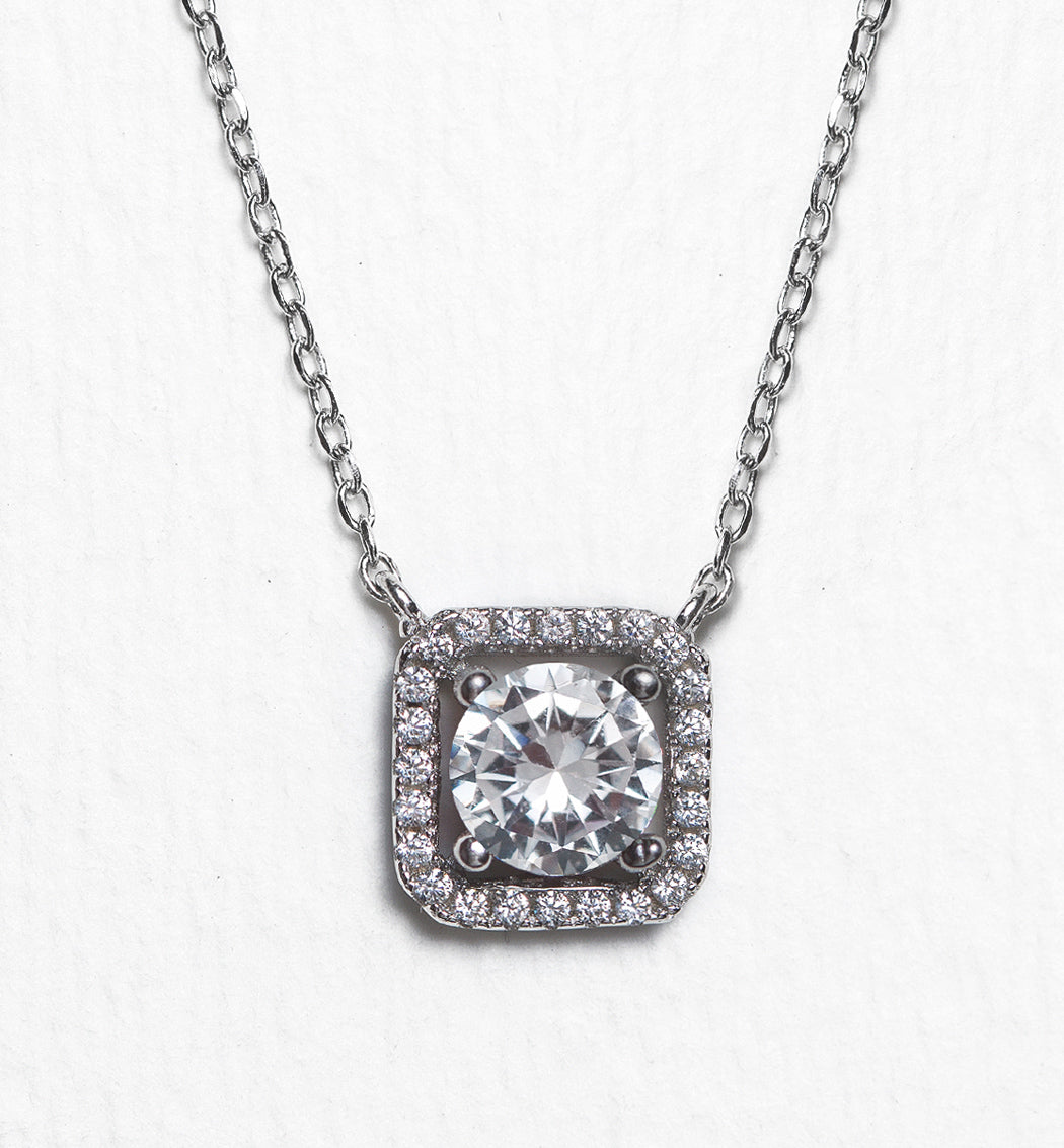 Cushion Halo 18K White Gold Pendant Necklace | Mix Mix Style [Hot Seller]-Mix MIx Style