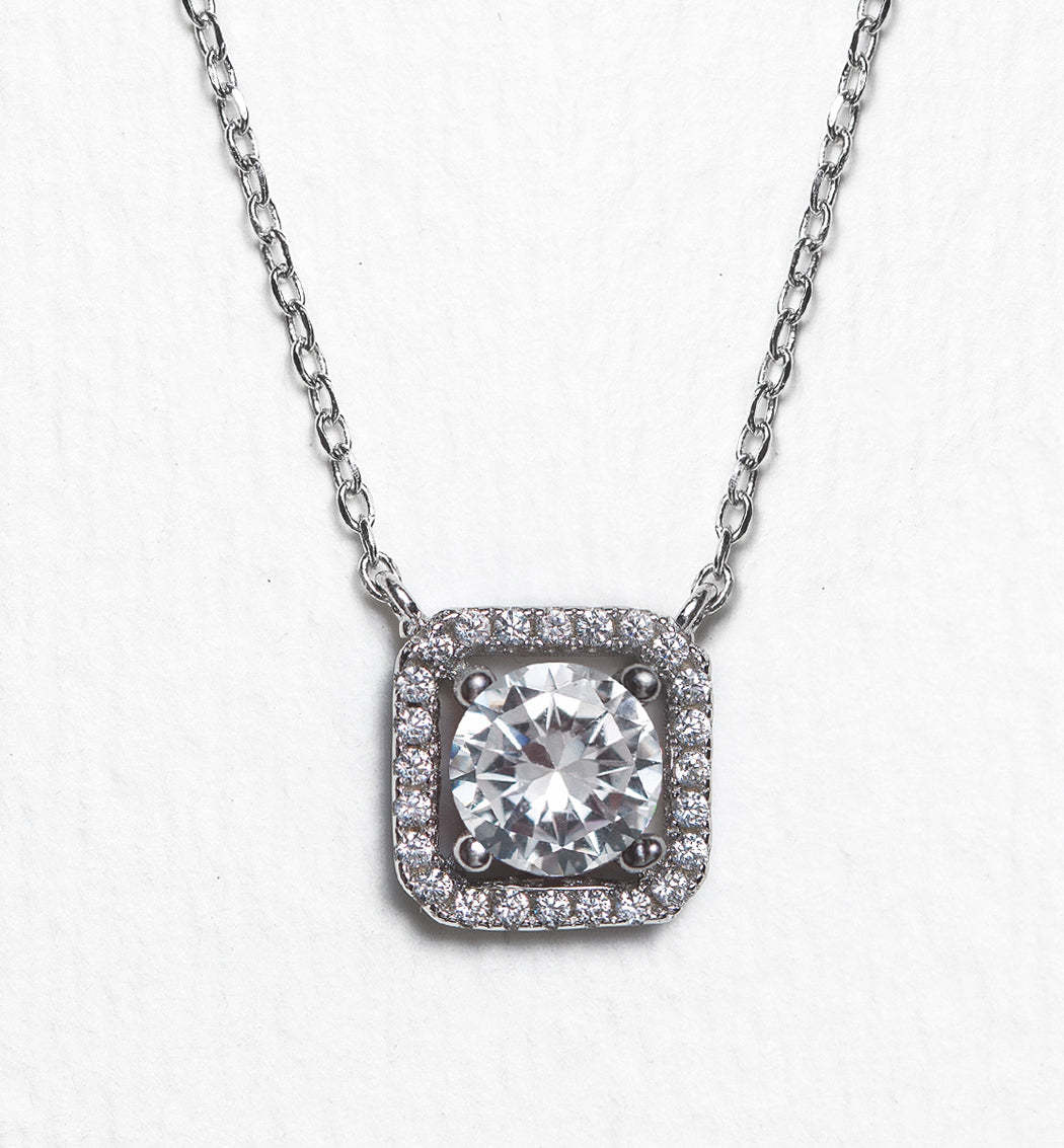 Cushion Halo 18K White Gold Pendant Necklace | Mix Mix Style [Hot Seller]-Mix MIx Style
