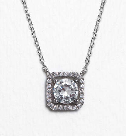 Cushion Halo 18K White Gold Pendant Necklace | Mix Mix Style [Hot Seller]-Mix MIx Style