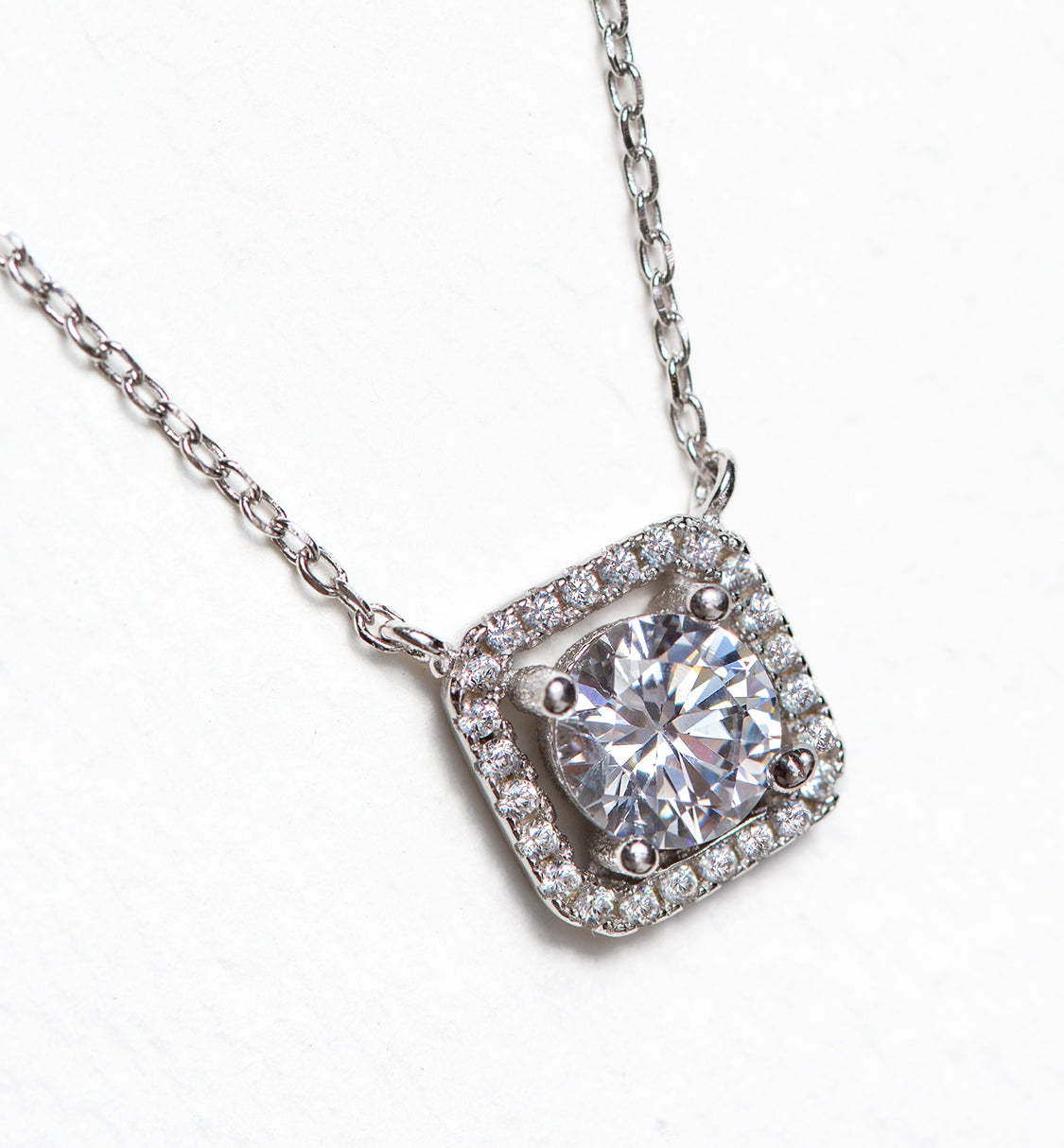 Cushion Halo 18K White Gold Pendant Necklace | Mix Mix Style [Hot Seller]-Mix MIx Style