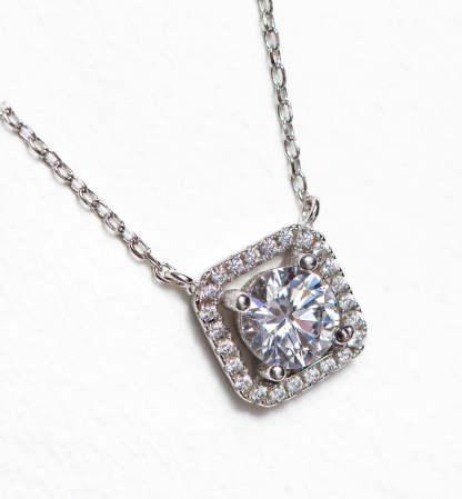 Cushion Halo 18K White Gold Pendant Necklace | Mix Mix Style [Hot Seller]-Mix MIx Style