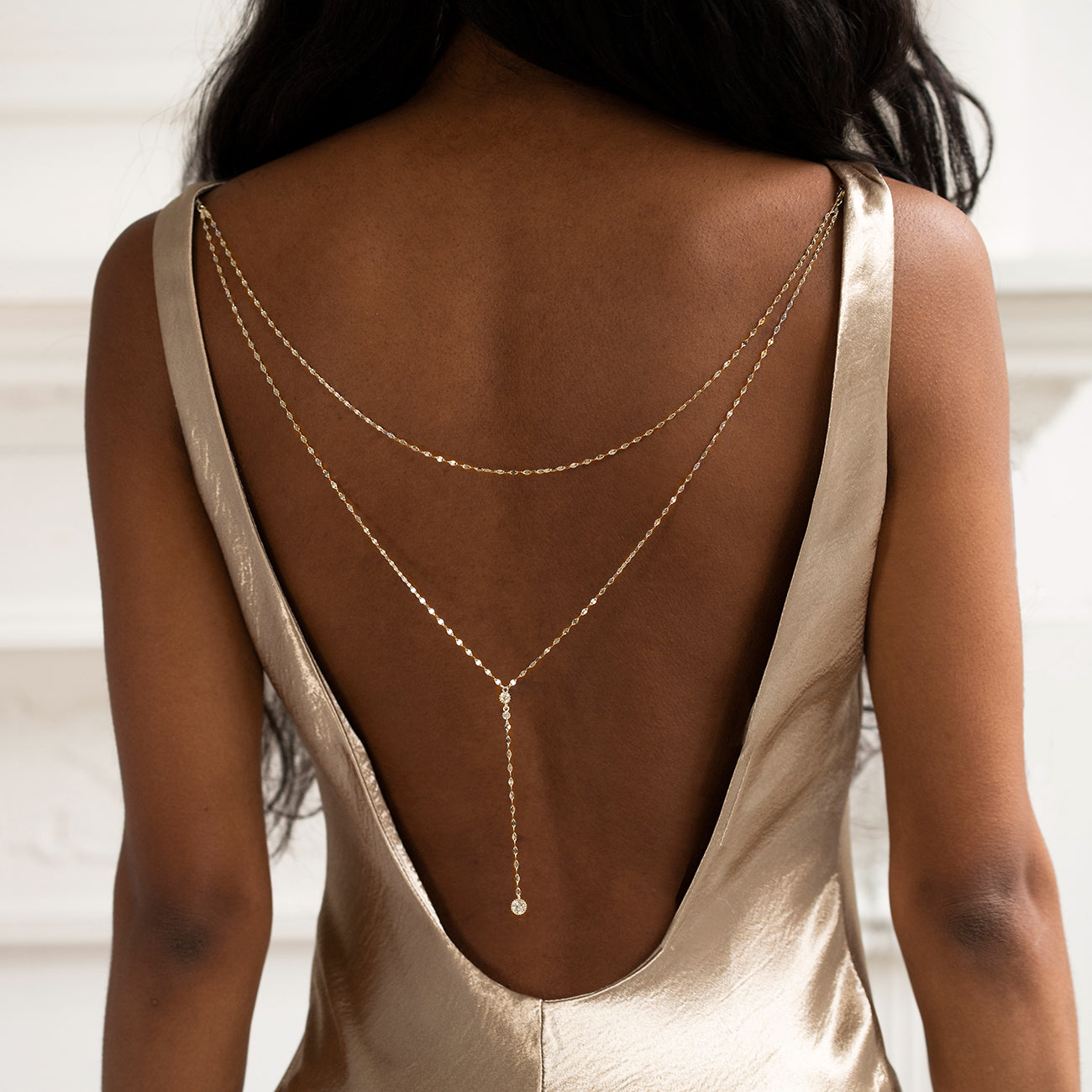 Moissanite Y Lariat 18k Gold Plated Chain Back Necklace | Mix Mix Style [Hot Seller]-Mix MIx Style