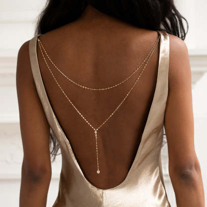 Moissanite Y Lariat 18k Gold Plated Chain Back Necklace | Mix Mix Style [Hot Seller]-Mix MIx Style