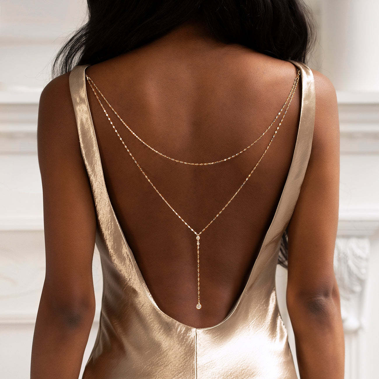 Moissanite Y Lariat 18k Gold Plated Chain Back Necklace | Mix Mix Style [Hot Seller]-Mix MIx Style