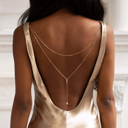 Moissanite Y Lariat 18k Gold Plated Chain Back Necklace | Mix Mix Style [Hot Seller]-Mix MIx Style