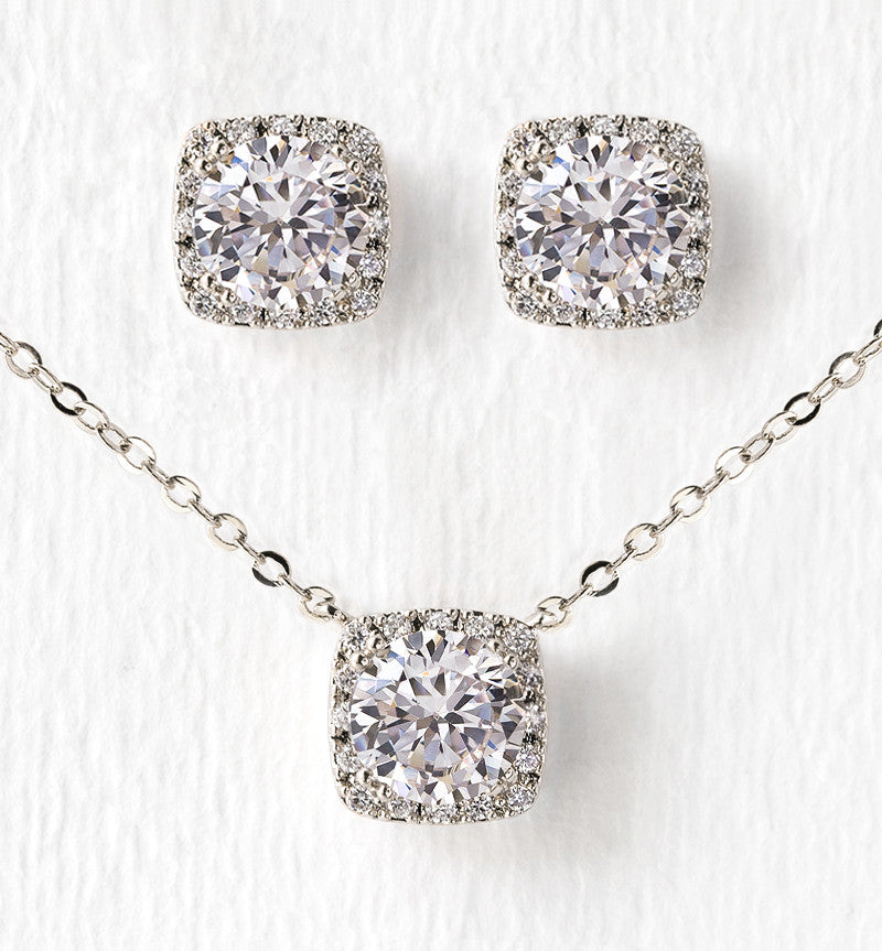 Cushion 18K White Gold Jewelry Set | Mix Mix Style [Hot Seller]-Mix MIx Style