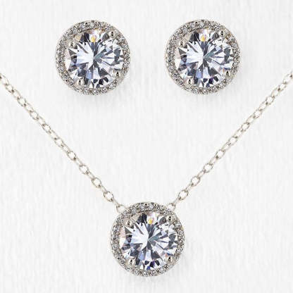 Round Moissanite 18K White Gold Jewelry Set | Mix Mix Style [Hot Seller]-Mix MIx Style
