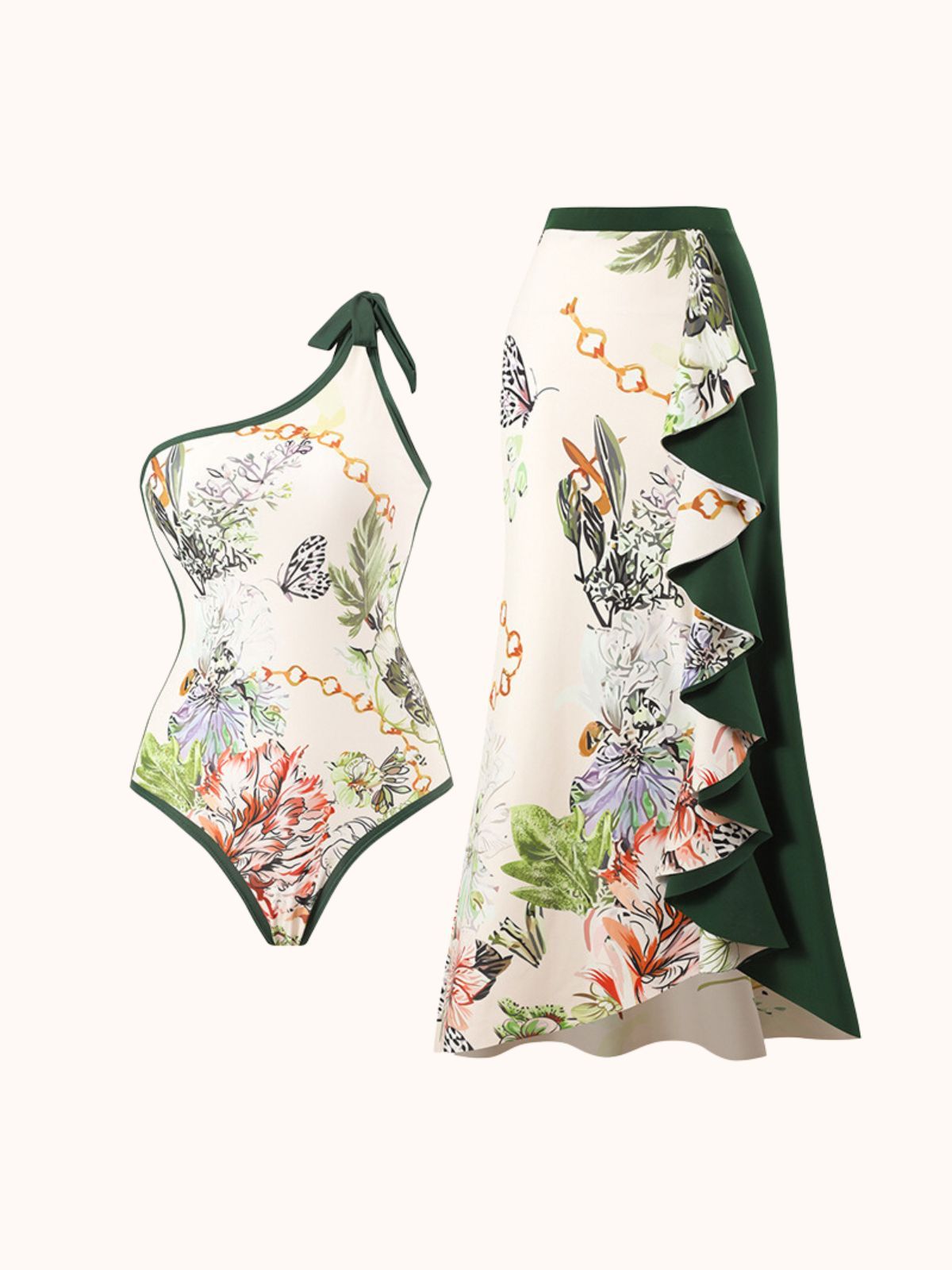 Printed Swimwear Two Piece Set In Green | Mix Mix Style-Mix MIx Style