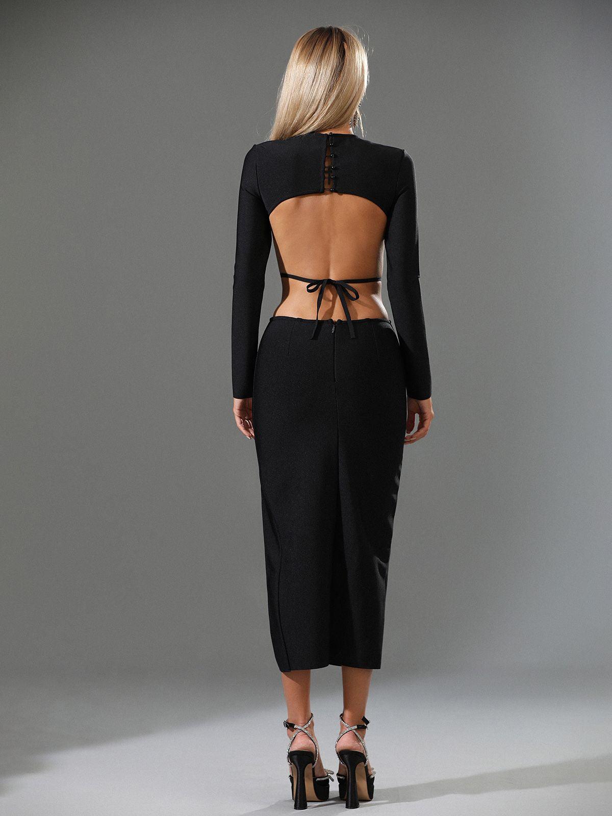 Black Long Sleeve Backless Bandage Dress | Mix Mix Style [Hot Seller]-Mix MIx Style