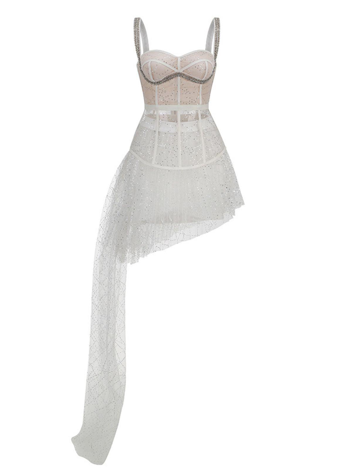 Nancy Corset Sequin Draped Set In White-Mix MIx Style