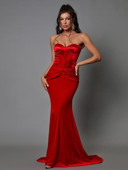 Red Strapless Velvet Maxi Dress | Mix Mix Style [Hot Seller]-Mix MIx Style
