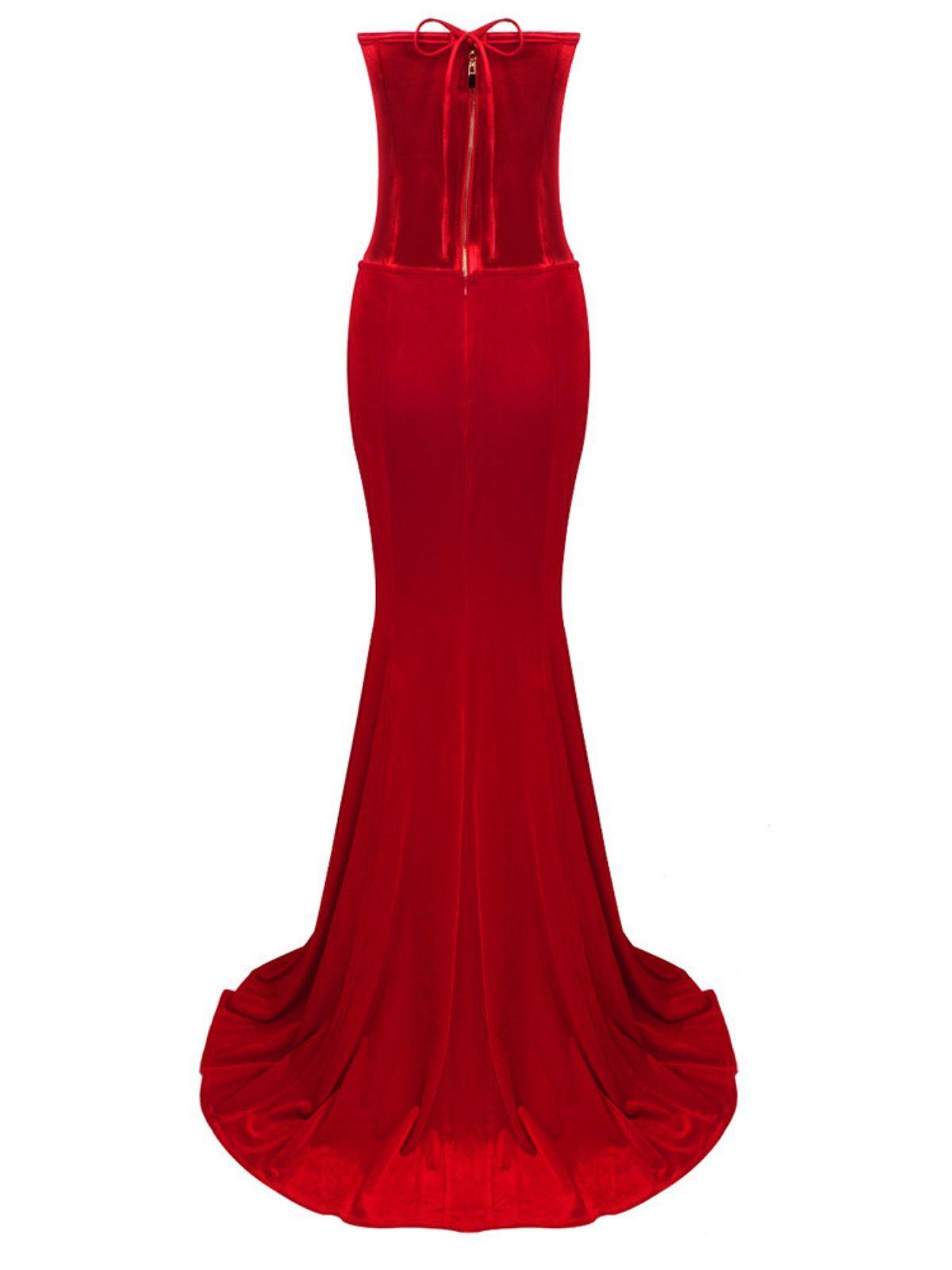 Red Strapless Velvet Maxi Dress | Mix Mix Style [Hot Seller]-Mix MIx Style