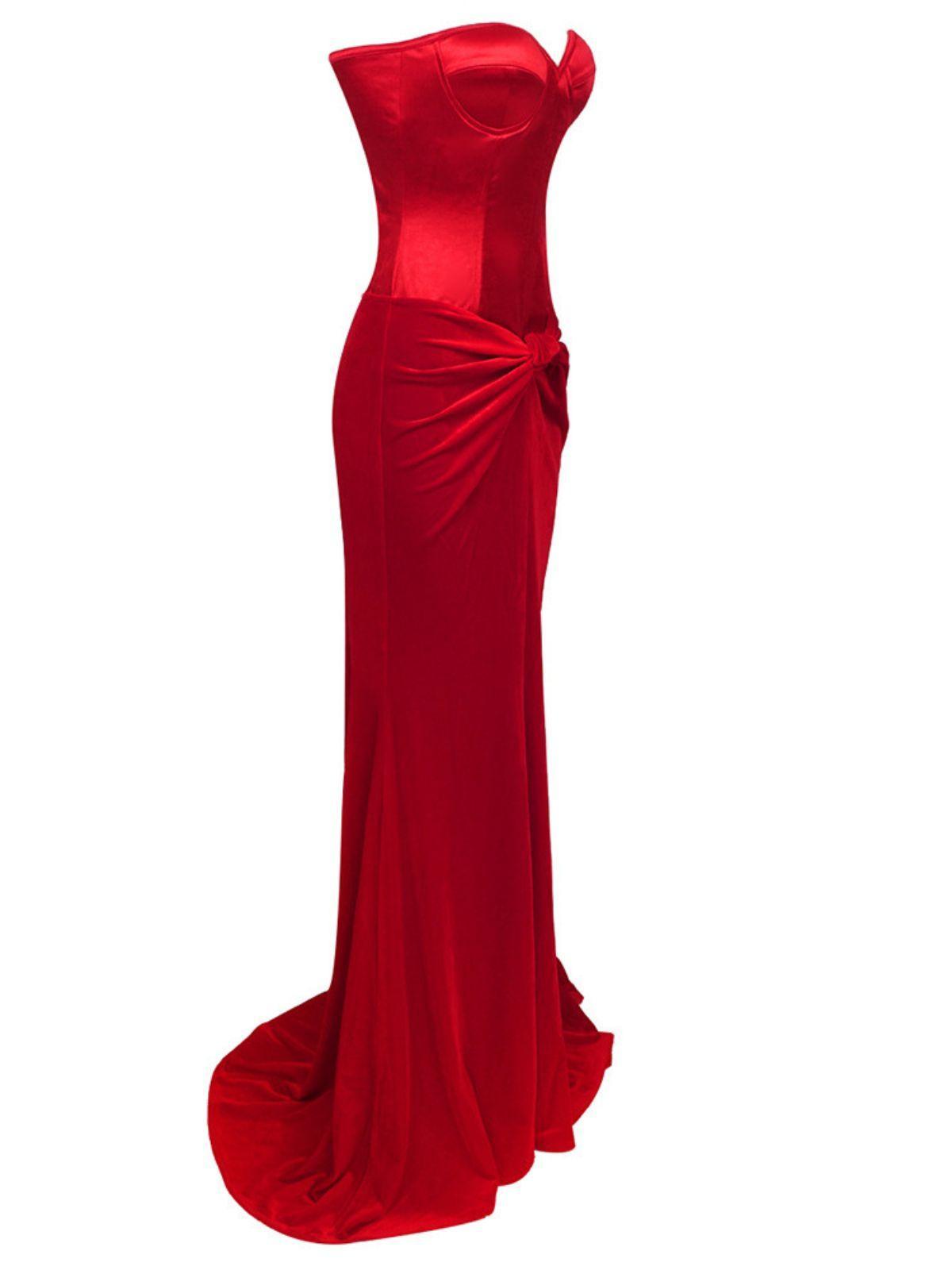 Red Strapless Velvet Maxi Dress | Mix Mix Style [Hot Seller]-Mix MIx Style
