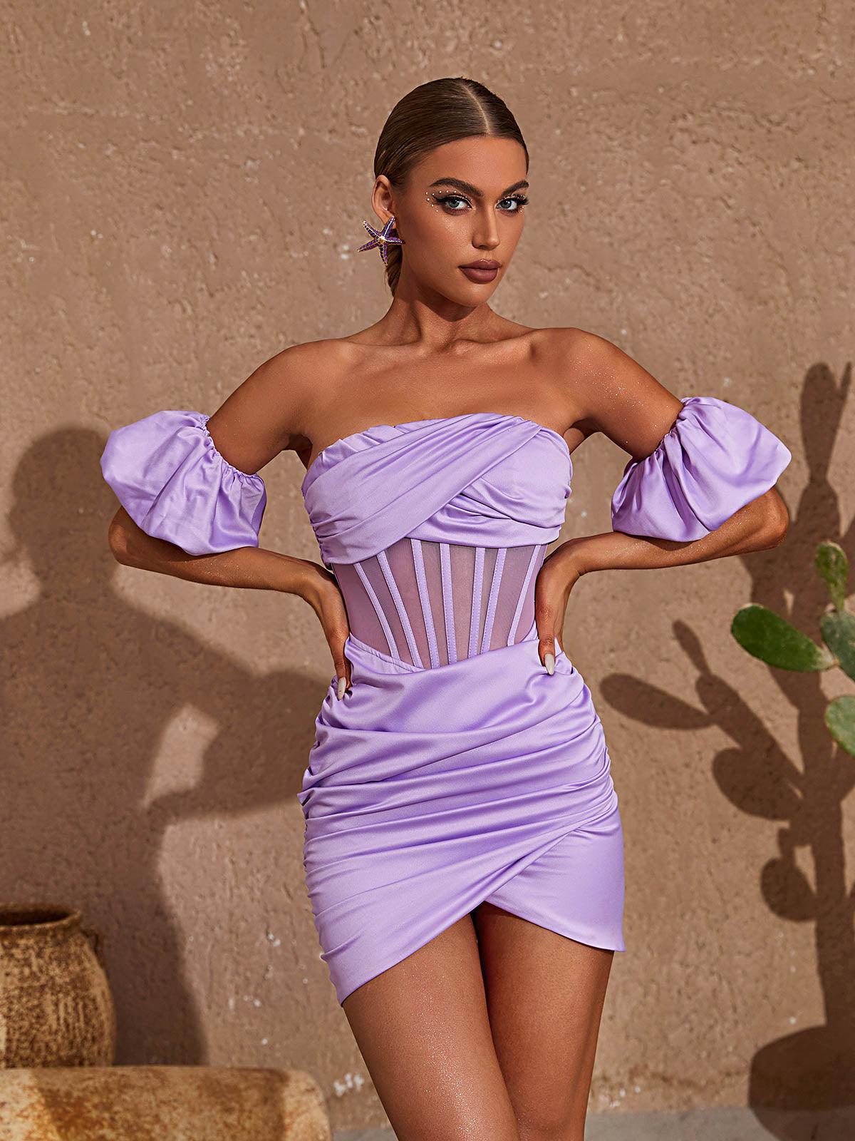 Purple Strapless Satin Corset Mini Dress | Mix Mix Style [Hot Seller]-Mix MIx Style