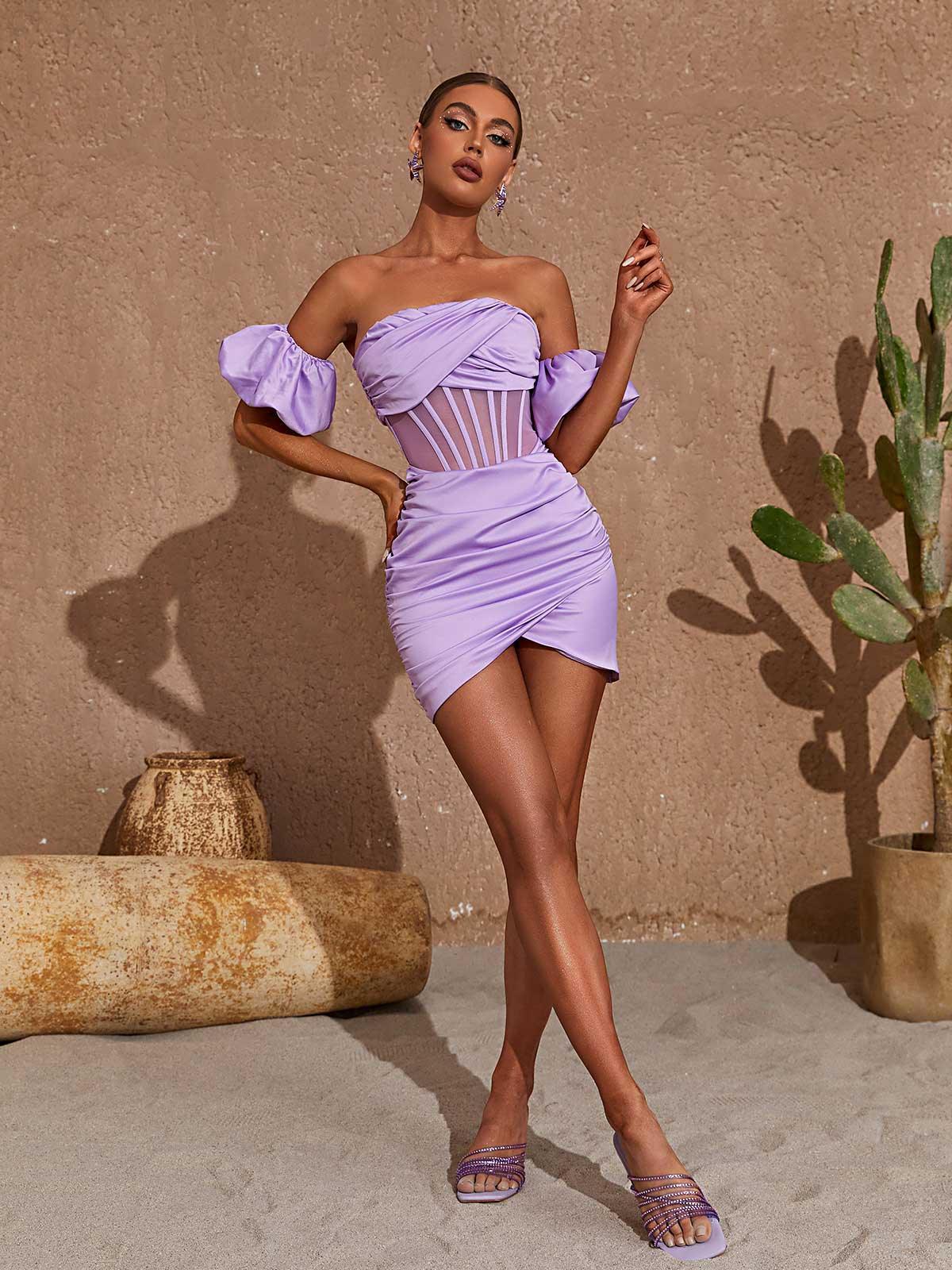 Purple Strapless Satin Corset Mini Dress | Mix Mix Style [Hot Seller]-Mix MIx Style