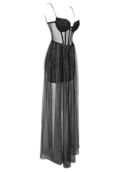 Black Spaghetti Sparkle Maxi Dress | Mix Mix Style [Hot Seller]-Mix MIx Style
