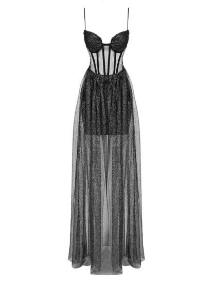 Black Spaghetti Sparkle Maxi Dress | Mix Mix Style [Hot Seller]-Mix MIx Style