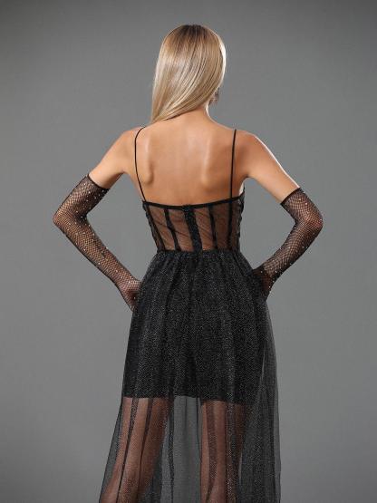 Black Spaghetti Sparkle Maxi Dress | Mix Mix Style [Hot Seller]-Mix MIx Style