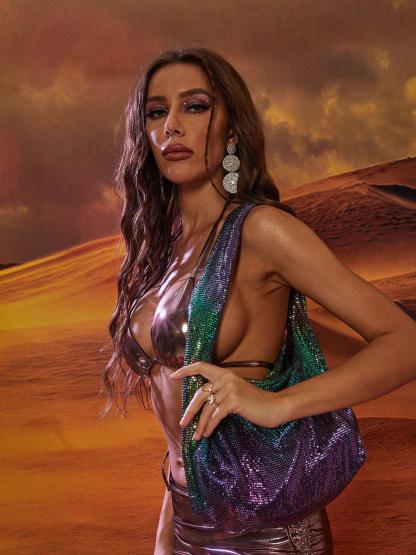 Nayeli Mesh Rhinestone Shoulder Bag In Multi-Mix MIx Style