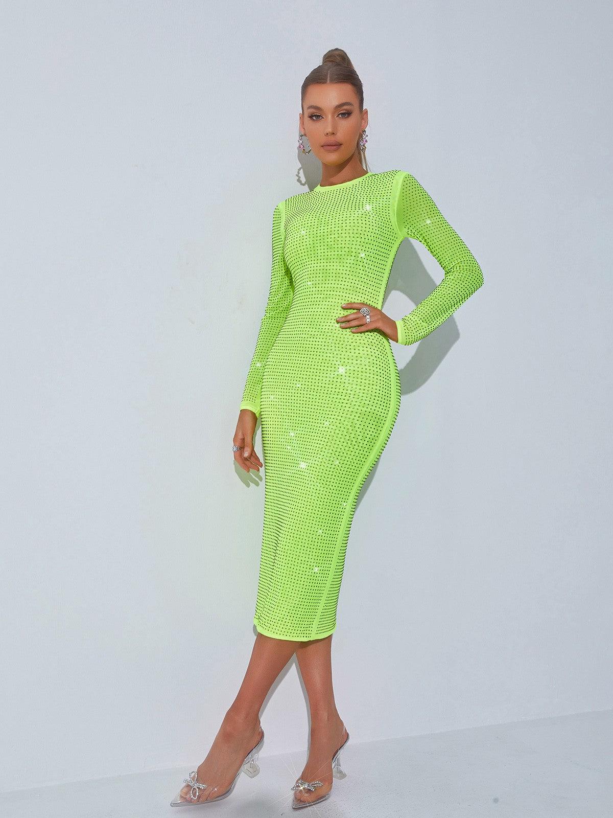 Neriah Crystal Embellished Midi Dress In Green-Mix MIx Style