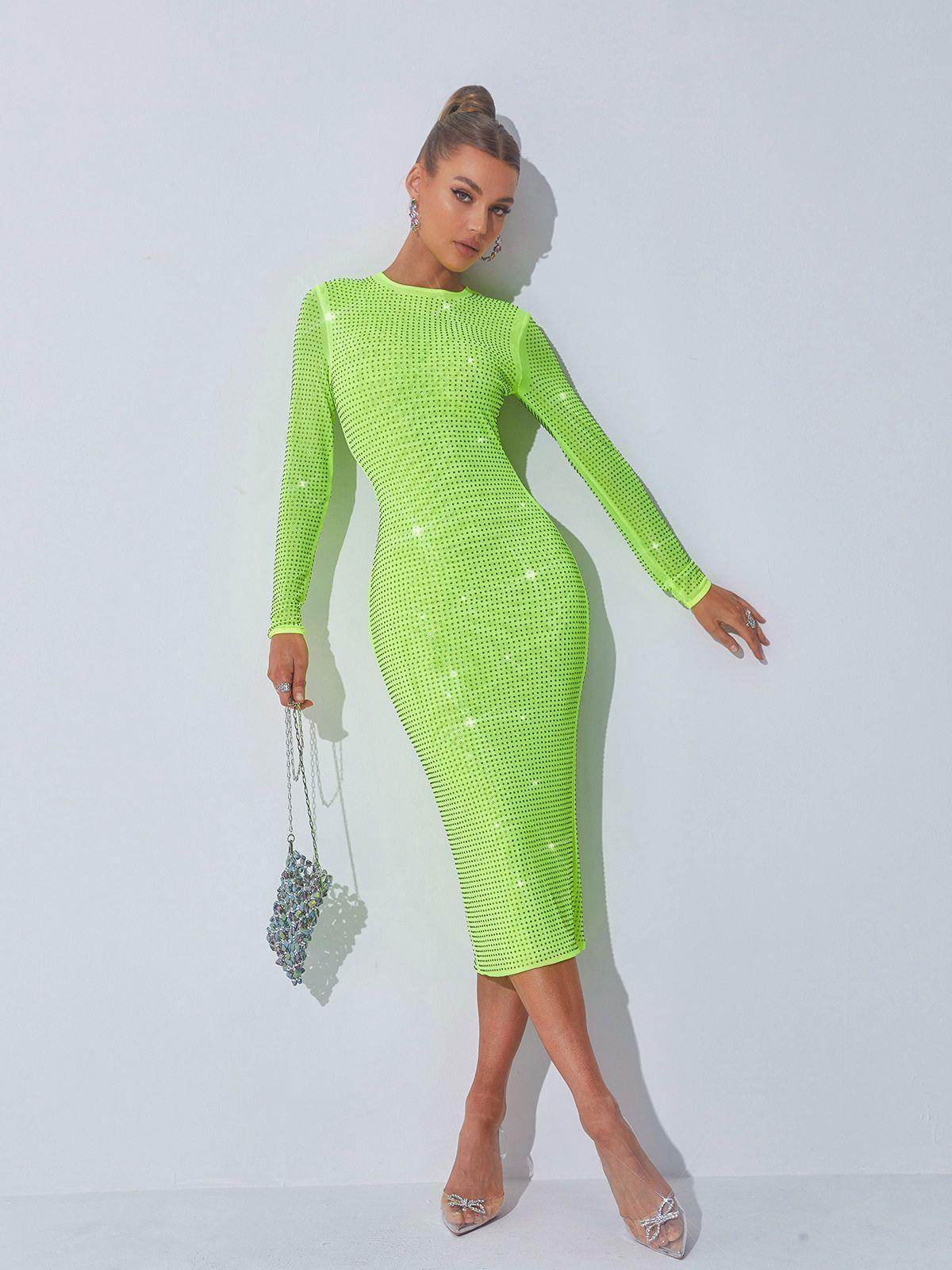 Neriah Crystal Embellished Midi Dress In Green-Mix MIx Style