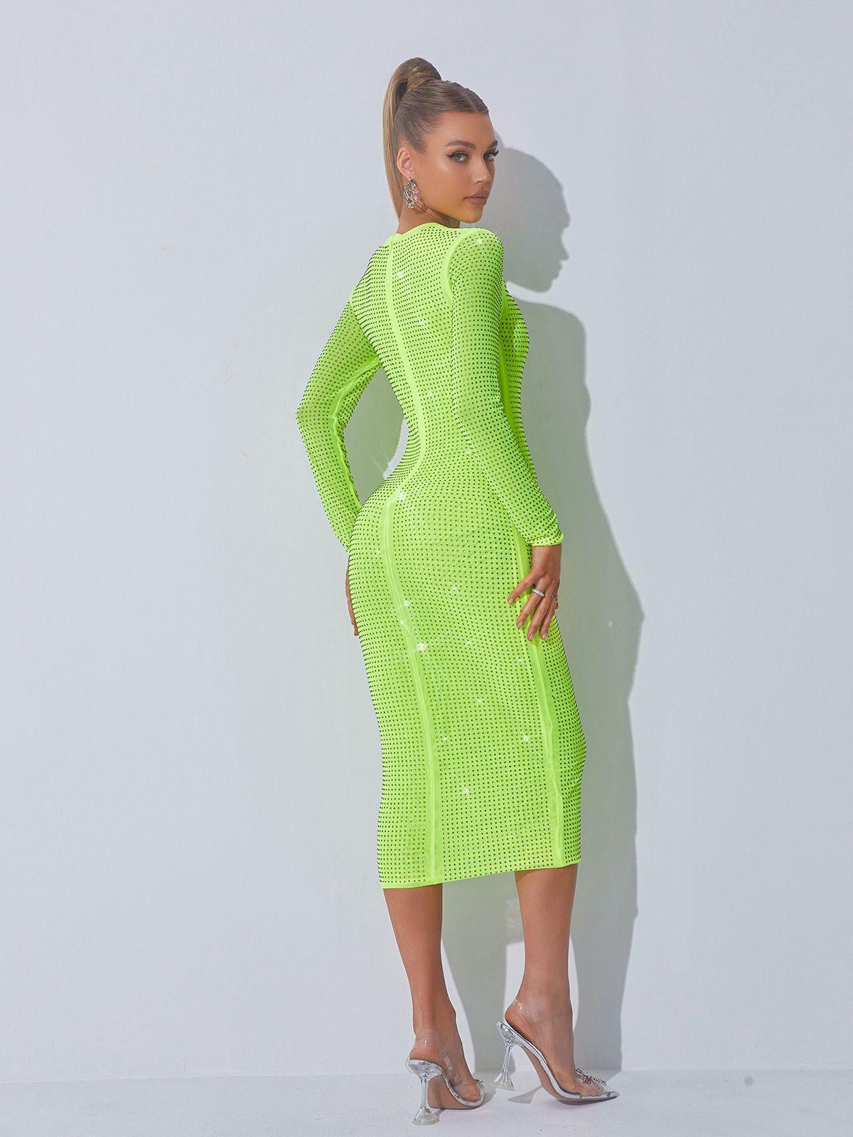 Neriah Crystal Embellished Midi Dress In Green-Mix MIx Style