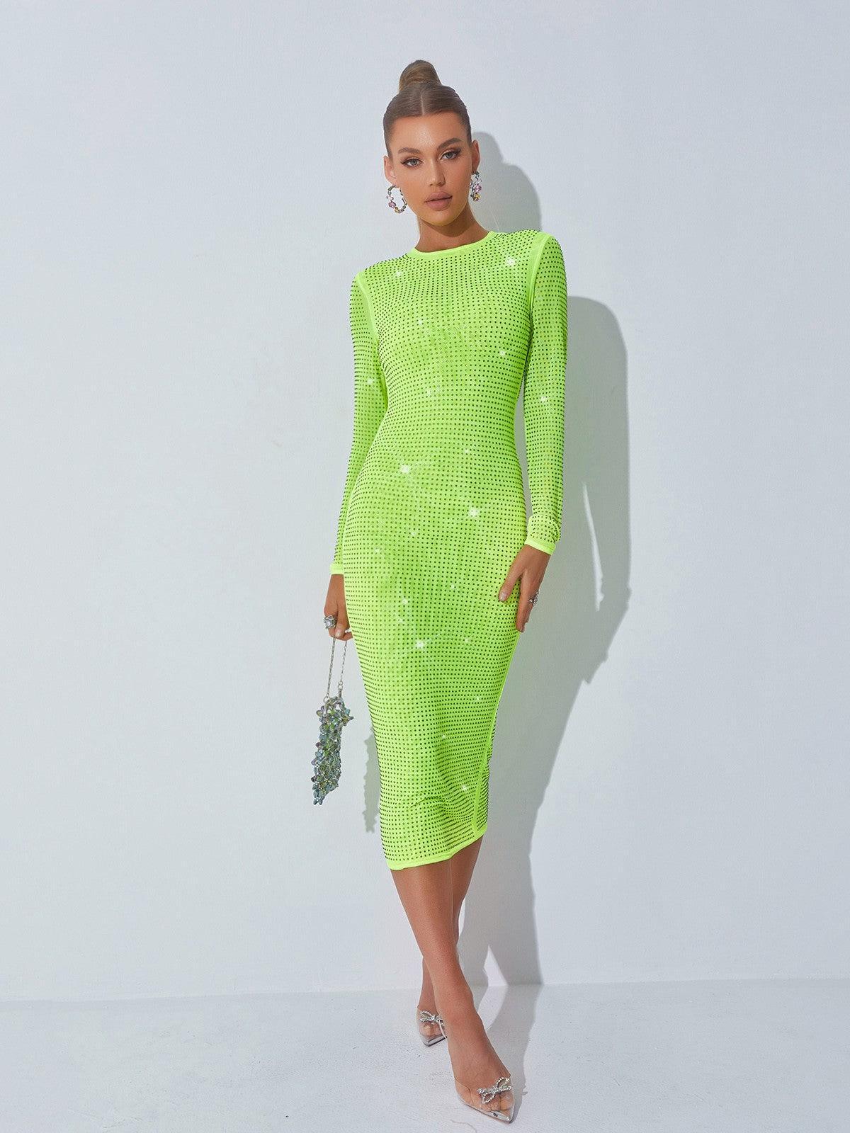 Neriah Crystal Embellished Midi Dress In Green-Mix MIx Style