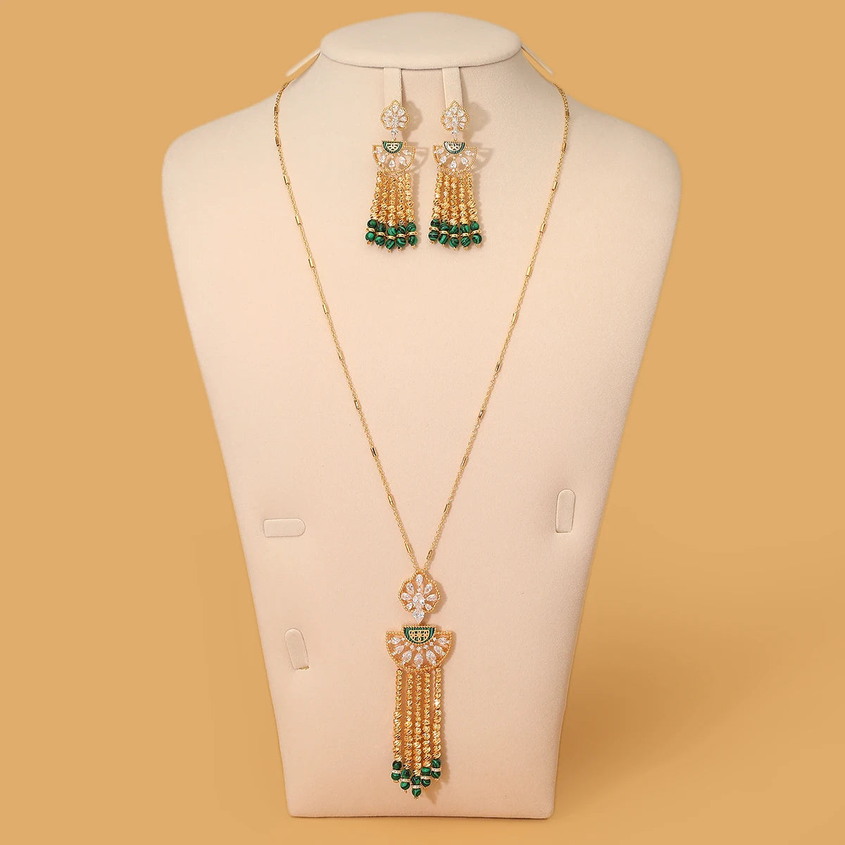New Fashion Women's Long Chian Necklace Earrings Set Flower Design Beads Tassel Arabian Style Trendy Party Wedding Jewelry Set-Mix MIx Style