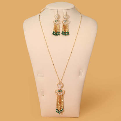 New Fashion Women's Long Chian Necklace Earrings Set Flower Design Beads Tassel Arabian Style Trendy Party Wedding Jewelry Set-Mix MIx Style