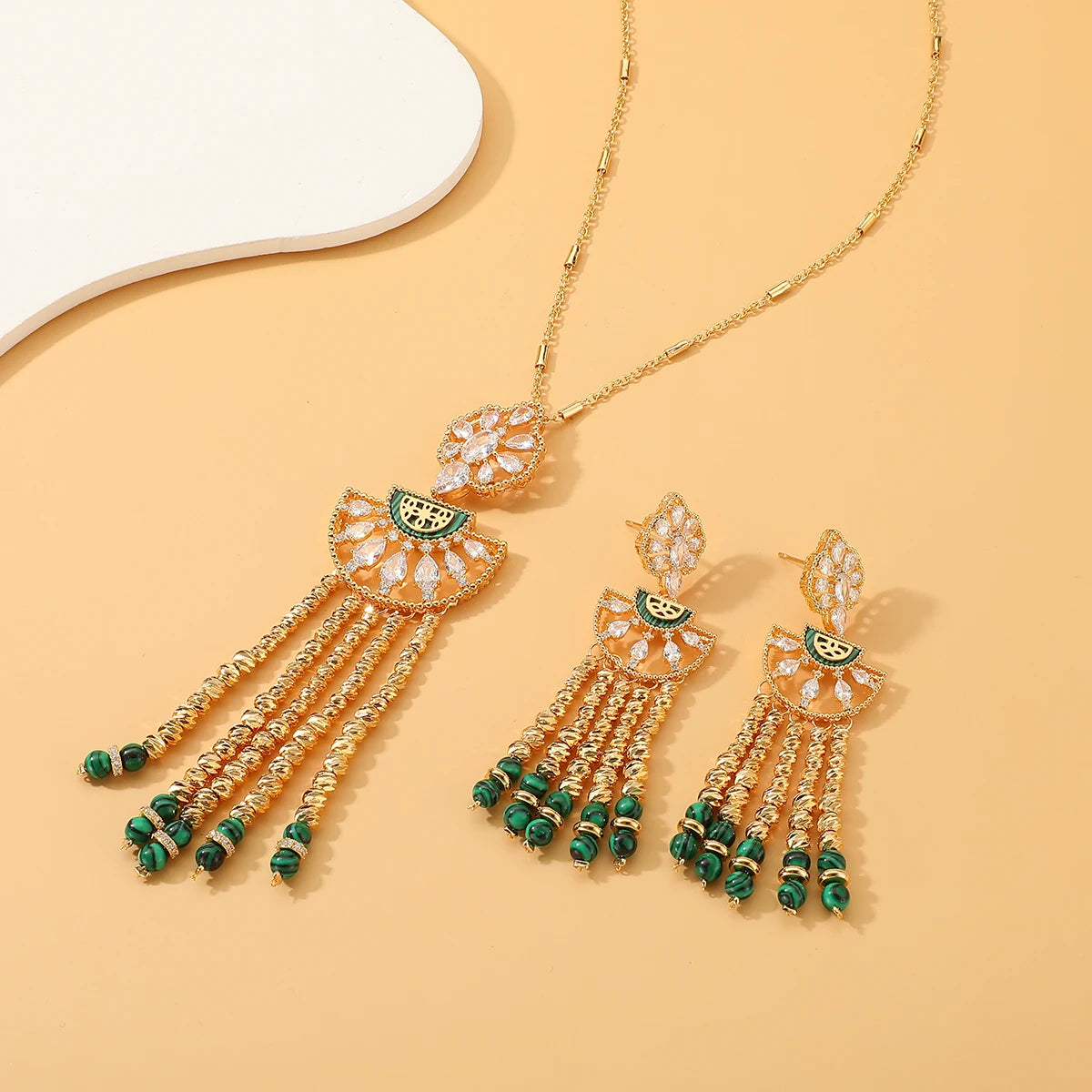 New Fashion Women's Long Chian Necklace Earrings Set Flower Design Beads Tassel Arabian Style Trendy Party Wedding Jewelry Set-Mix MIx Style