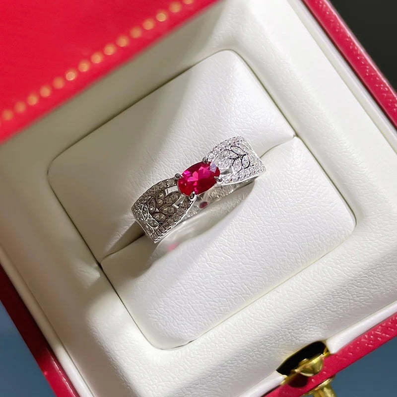 New S925 silver hollow ribbon ruby ring female niche design light luxury three-dimensional ins style jewelry for women-Mix MIx Style
