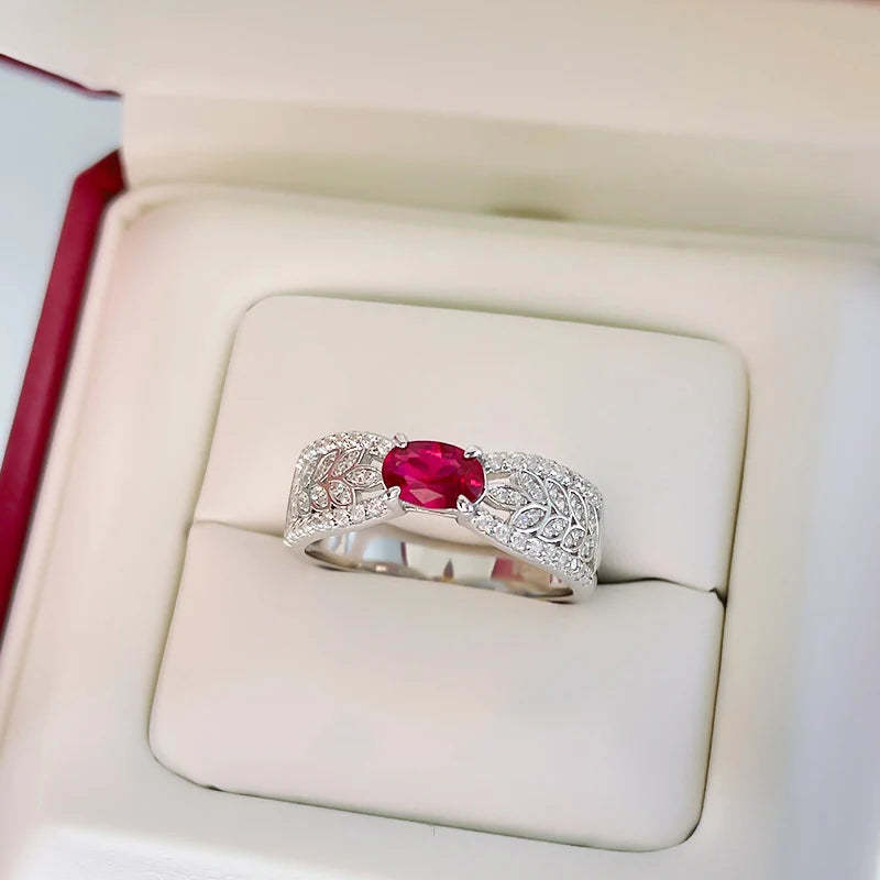New S925 silver hollow ribbon ruby ring female niche design light luxury three-dimensional ins style jewelry for women-Mix MIx Style