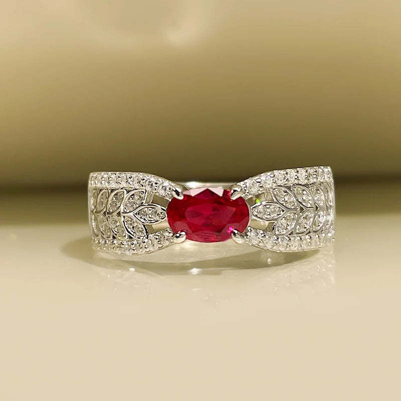 New S925 silver hollow ribbon ruby ring female niche design light luxury three-dimensional ins style jewelry for women-Mix MIx Style
