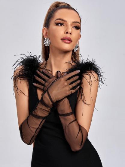 Nia Tulle Gloves In Black-Mix MIx Style