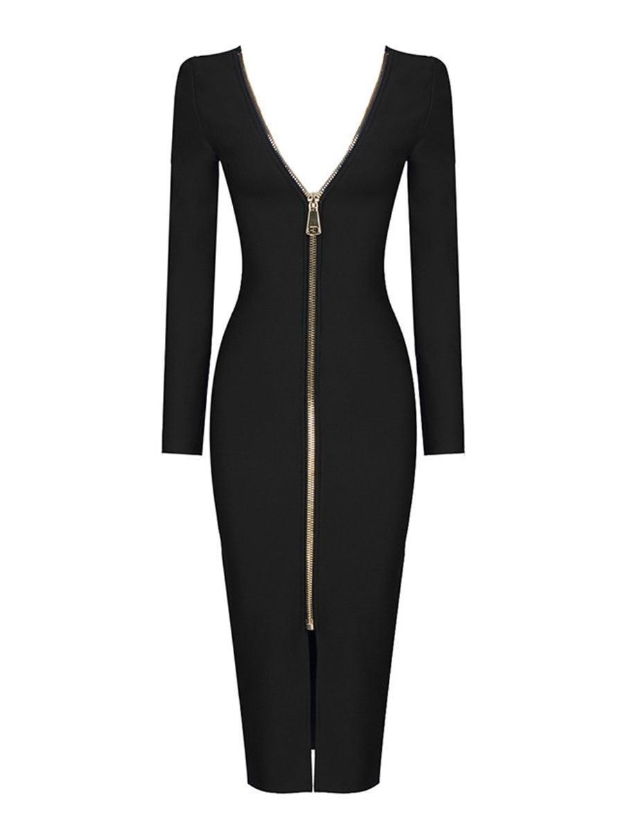 Nina Plunge Reversible Bandage Midi Dress In Black-Mix MIx Style